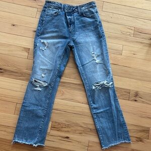 Flying Monkey Distressed Straight Leg Jeans - Blue
